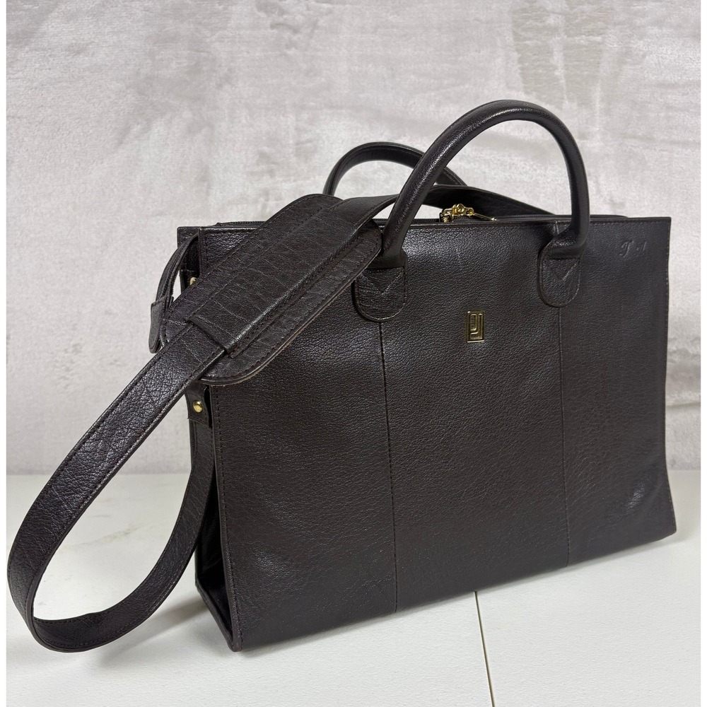 Jafferjees Brown Leather Executive Briefcase Document Laptop Bag Vintage 90s Y2K